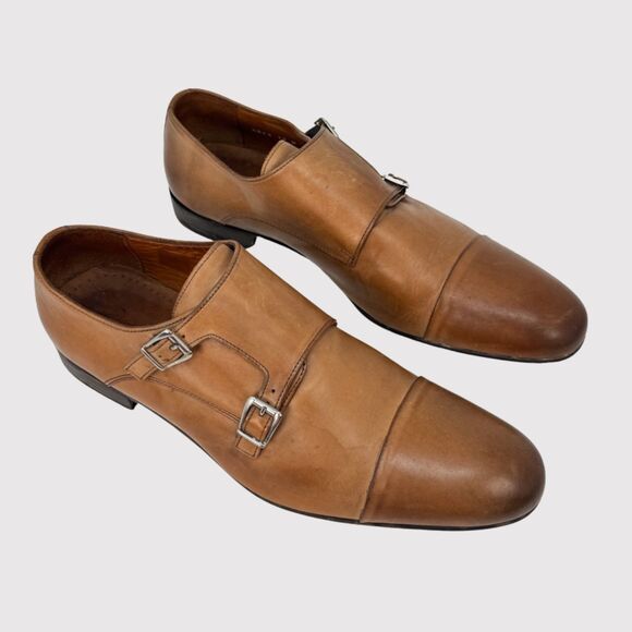 Massimo Matteo Mens Shoes Brown Leather Double Monk Strap Loafer Cap Toe US 12 M - Picture 1 of 12